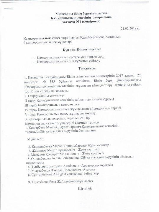 Қамқошылық кеңесінің отырысына хаттама