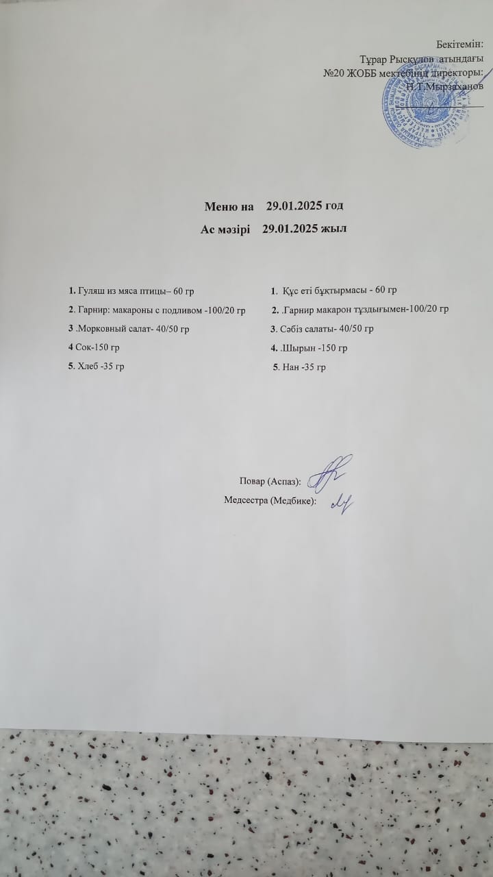 Ас мәзірі 29.01.2025